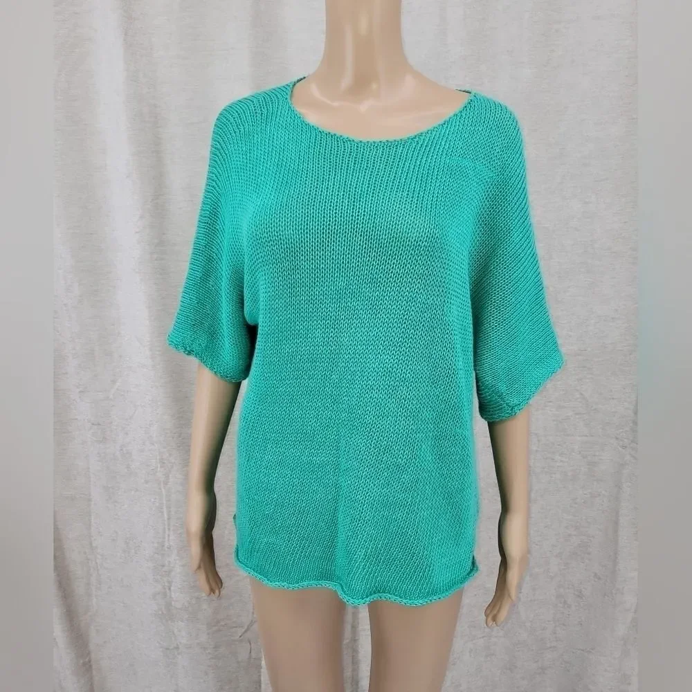 LAFAYETTE 148 Hemp Loose Knit Short Sleeve Drop Shoulder Loose Fit Sweater - Picture 2 of 9